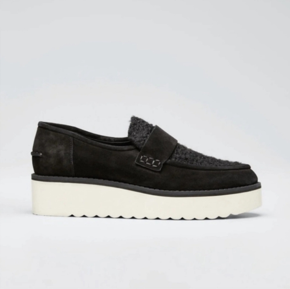 Vince Shearling Suede Black Zola Slip-on Loafer 8.5 NWOB
